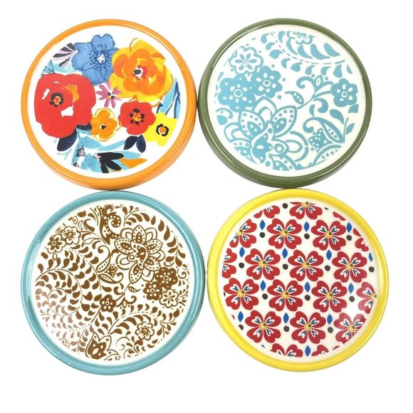Pioneer Woman Flea Market Stoneware Floral Design Coasters Decor Set of 4 - Picture 1 of 8